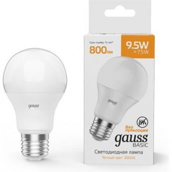 Лампа GAUSS BASIC A60 9,5W 800LM 3000K Е27 LED 1/10/50
