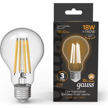 Лампа GAUSS FILAMENT А60 18W 1600lm 2700К Е27 LED Лампа GAUSS FILAMENT А60 18W 1600lm 2700К Е27 LED
