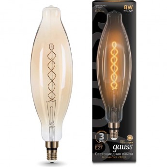 Лампа GAUSS FILAMENT BT120 8W 620lm 2400К Е27 golden flexible LED