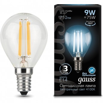 Лампа GAUSS LED BLACK FILAMENT GLOBE E14 9W 4100K Лампа GAUSS LED BLACK FILAMENT GLOBE E14 9W 4100K