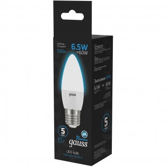 Лампа GAUSS Свеча 6.5W 550lm 6500К E27 LED