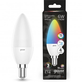 Лампа GAUSS Свеча 6W E14 RGBW+димирование LED 1/100 Лампа GAUSS Свеча 6W E14 RGBW+димирование LED 1/100