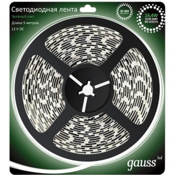 Лента GAUSS LED 2835/60-SMD 4.8W 12V DC зеленый (блистер 5 м)