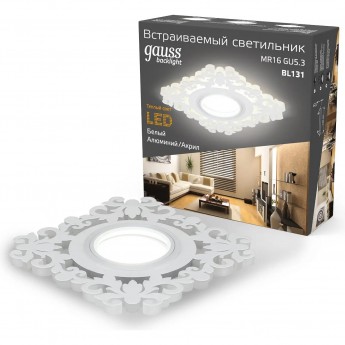 Светильник GAUSS BACKLIGHT BL131 квадрат/узор, Белый, Gu5.3, 3W, LED 3000K